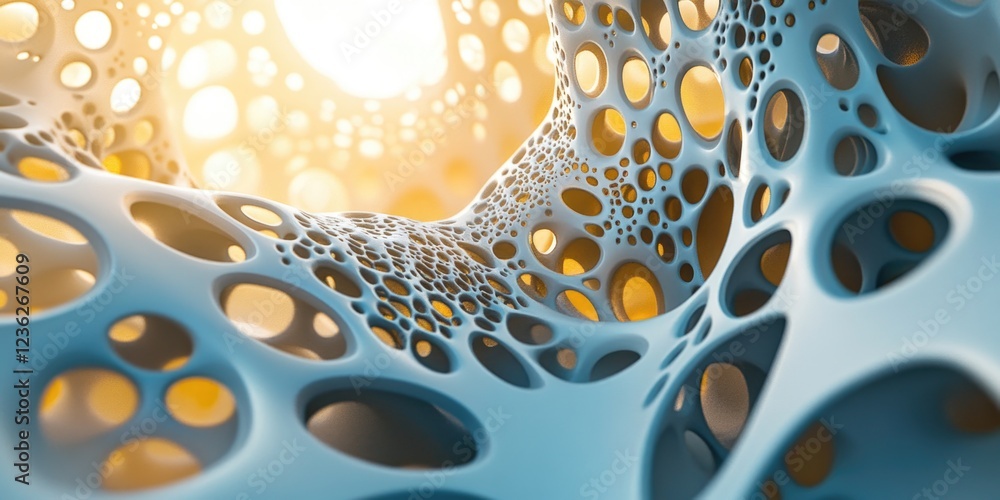 Poster 3d rendering of an intricate, futuristic structure resembling cellular tissue. this image represents