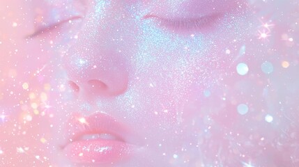 Fototapeta premium Ethereal Shimmering Face with Soft Colors and Dreamy Background
