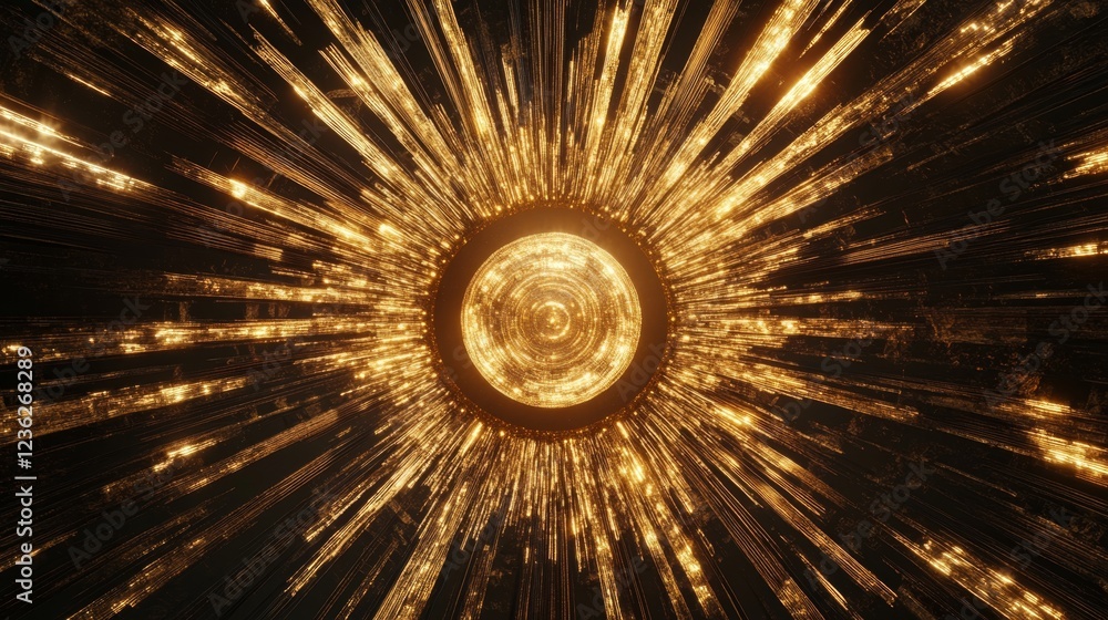 Poster golden burst of light radiating in dynamic abstract pattern