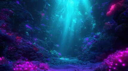 Obraz premium Underwater Scene with Colorful Coral and Radiant Light Rays