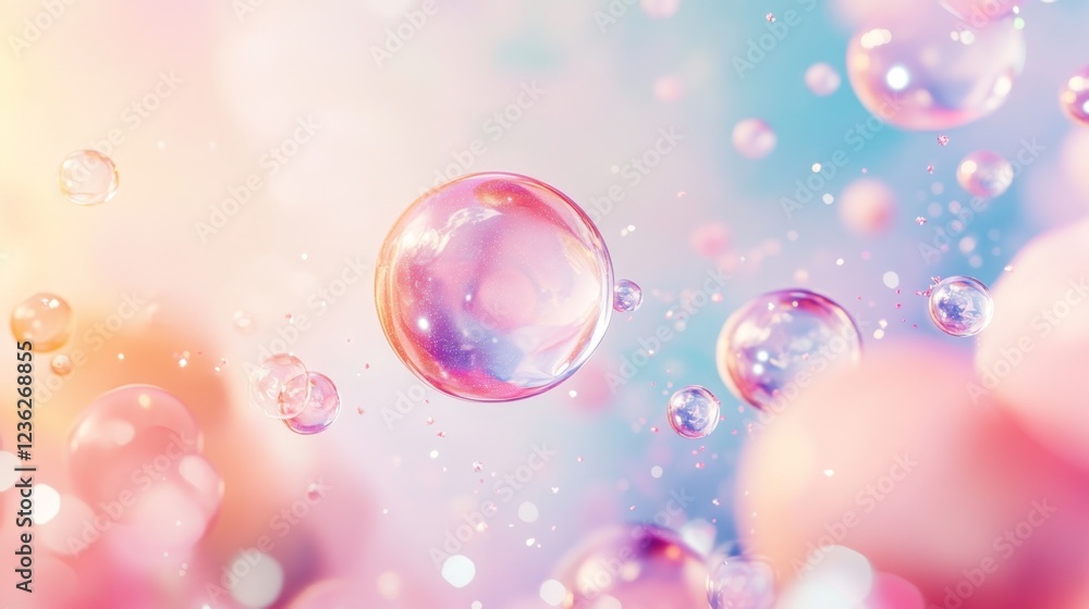 Poster soft colorful bubbles floating in a dreamy abstract background