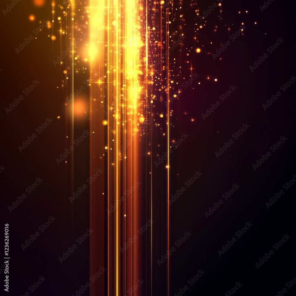 Poster abstract golden light rays with sparkling particles on dark background