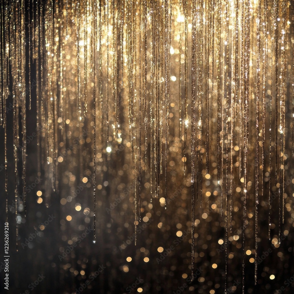 Poster shimmering golden lights with sparkling strands and bokeh effect