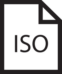 File icon. Format of document on computer outline symbol. ISO file sign. Audio extension graphic multimedia application software folder. Presentation audio design isolated on transparent background.