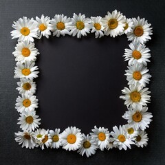 Obraz premium border frame white daisy flowers on black background with copy space graphic resource