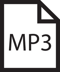 File icon. Format of document on computer outline symbol. MP3 file sign. Audio extension graphic multimedia application software folder. Presentation audio design isolated on transparent background.