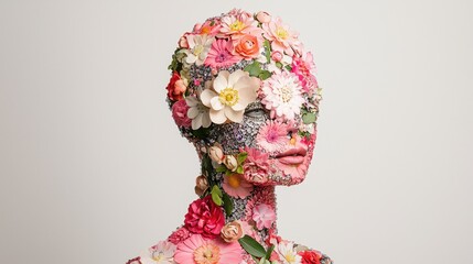 Artistic Floral Sculpture Design on a Female Form with Flowers