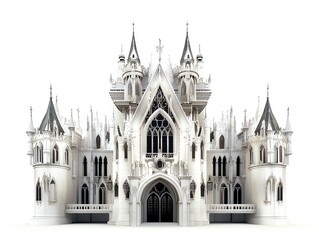 Fototapeta premium A Gothicstyle castle, intricate stone facade, regal and majestic, isolated on white background