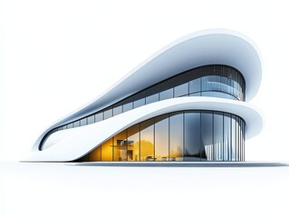 Fototapeta premium A modernist museum exterior, sleek artistic facade with dynamic shapes, ultrapremium, isolated on white background