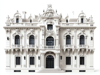 Fototapeta premium A grand heritage museum, timeless architectural facade with intricate details, isolated on white background
