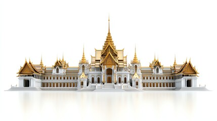 Fototapeta premium A majestic royal court building, historical architectural facade with gold leaf accents, isolated on white background