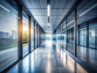 Fototapeta premium Motion Blur in Modern Office Corridor with Natural Light