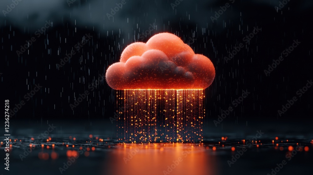 Poster radiant cloud storage concept with glowing atmospheric rain secure digital data infrastructure with 