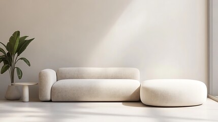 Minimalist Living Room Design Featuring Modern Sofa and Ottoman