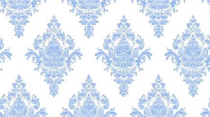 Traditional Symmetrical Floral Artwork in Soft Blue and White