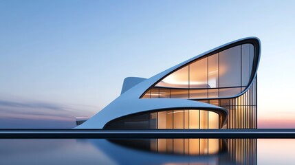 Futuristic office building, LED lighting details, 3D illustration