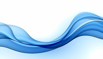Abstract blue waves, flowing curves, smooth gradient, minimalist design, white background, dynamic movement, soft edges, translucent layers, ethereal, elegant, fluid motion, digital art, vector graphi