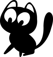 Funny cat icon.Collection of silhouette of funny cats in different poses. Vector illustration isolated on white background. Drawing with children.Halloween damn kittens.Cat is misbehaving and playing.
