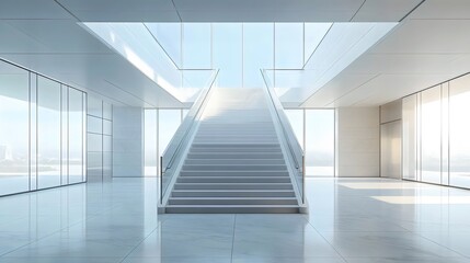 Obraz premium A large white staircase is in the middle of a large, empty room