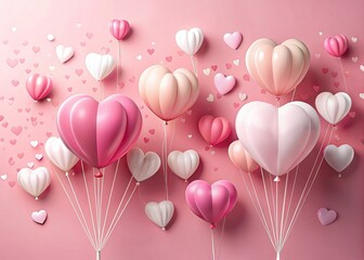 Pastel Balloons and Paper Hearts Backdrop for Valentine's Day