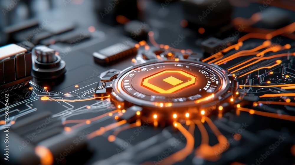 Aufkleber futuristic digital showcasing a glowing circuit board and cybersecurity elements representing the co