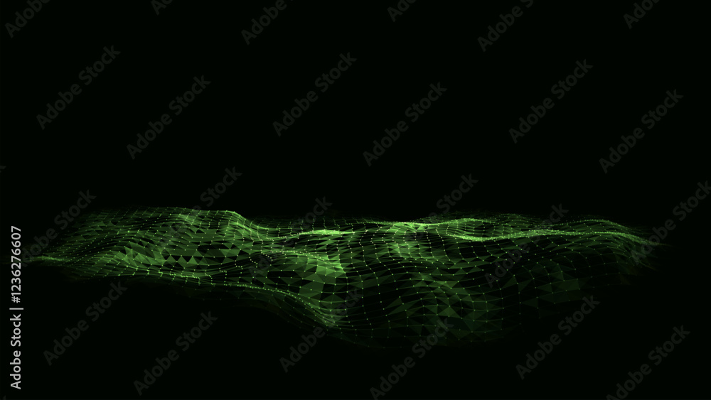 Aufkleber vector digital technology wave. dark cyberspace with green motion dots and lines. futuristic digital