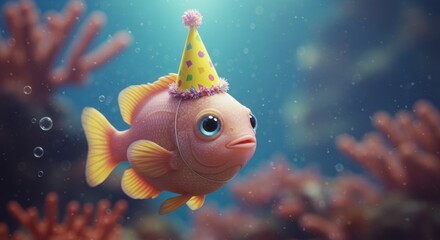 Cute Party Fish Underwater 3d Render Digital Art