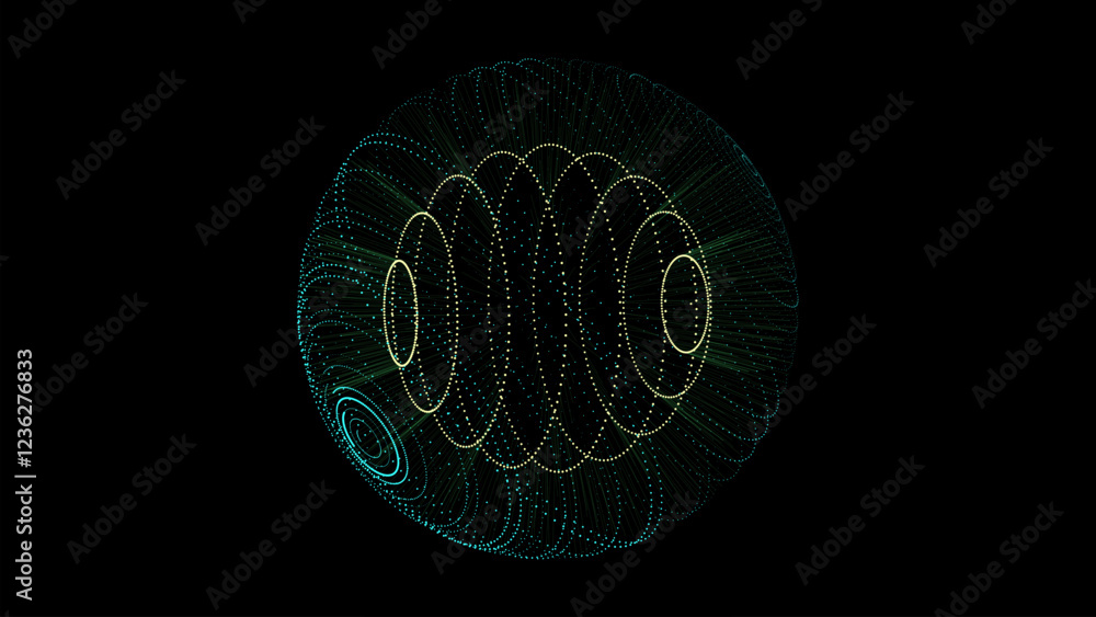 Poster vector sci-fi colors sphere with particles and lines. concept network connection. frame sphere. abst