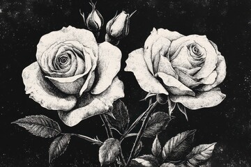 Vintage stipple roses in y2k coquette collage aesthetic: retro monochrome design with romantic grunge gothic surreal elements for unique poster art