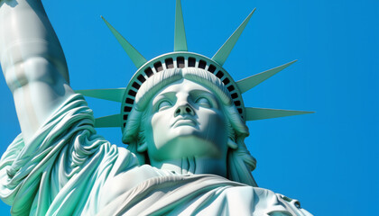 Fototapeta premium Statue of Liberty representing democracy under bright blue sky, freedom