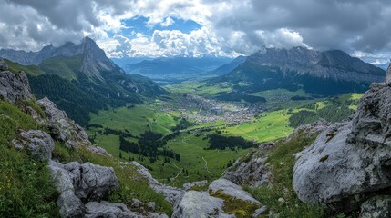 Fototapeta premium Alpine Valley Panorama Hiking Trail View