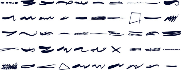 Line underline Black crayon brush pencil pen marker paint stroke. Line red brush crayon highlight underline strike color through drawn strikethrough handwritten emphasis squiggle vector