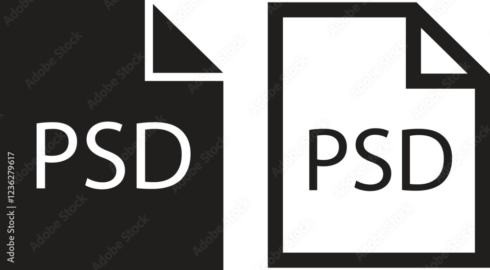 Poster file icons set. format of document on computer flat and line symbols. psd file signs. audio extensio