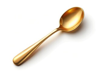 Single Golden Spoon Top View on White