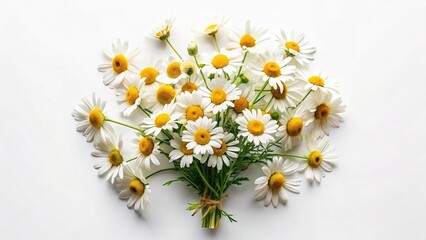 Spring Chamomile Bouquet on White Background with Copy Space