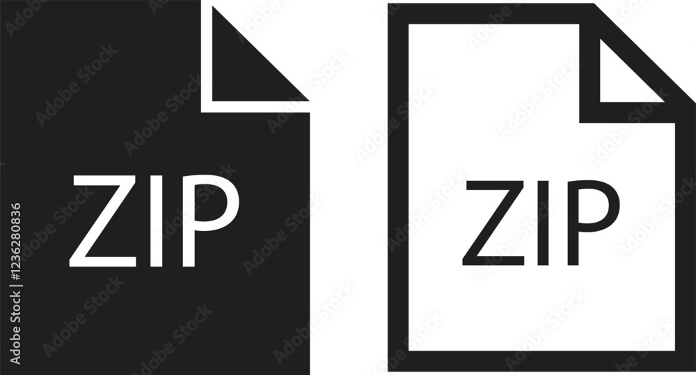 Poster file icons set. format of document on computer flat and line symbols. zip file signs. audio extensio