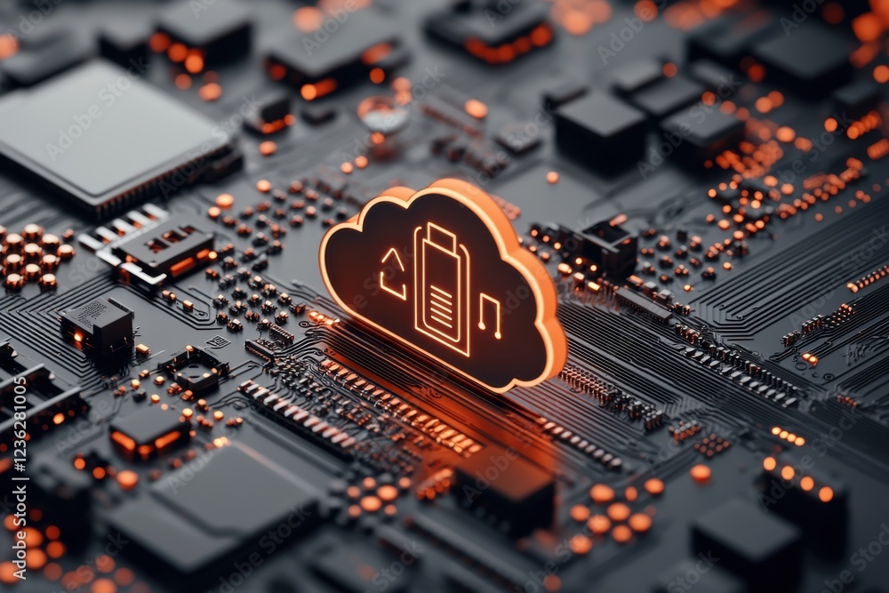 Poster futuristic cloud platform visualization with seamless technology a digital landscape of circuit boar