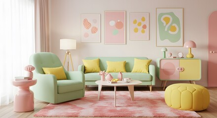 Pastel Living Room Design Modern Sofa and Armchair