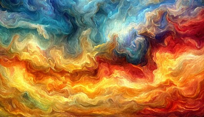 Fototapeta premium Abstract Swirls of Color Digital Painting with Layered Organic Textures and Bright Golden Hues