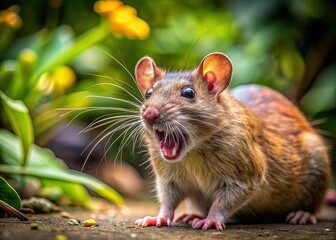 Surprised Rat with Open Mouth in Natural Environment