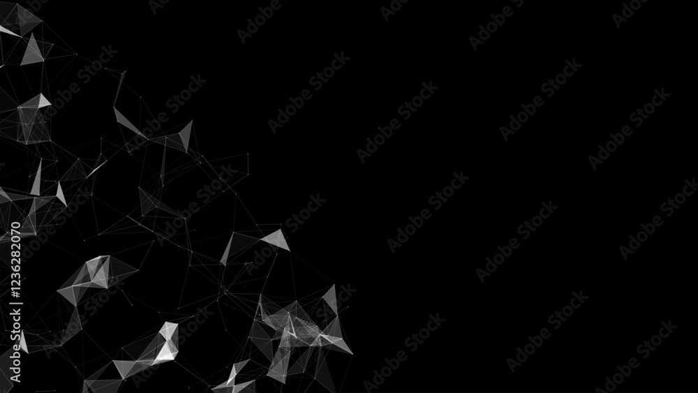 Poster Vector business futuristic backdrop. Network connection structure cyberspace with moving particles. Big data visualization. Abstract cyber security background.