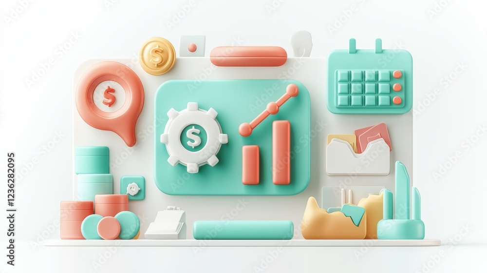 Aufkleber vibrant and modern finance analytics dashboard featuring a collection of geometric icons charts grap