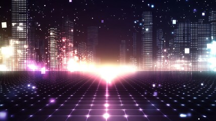 Fototapeta premium Futuristic Cityscape Illuminated Grid Network