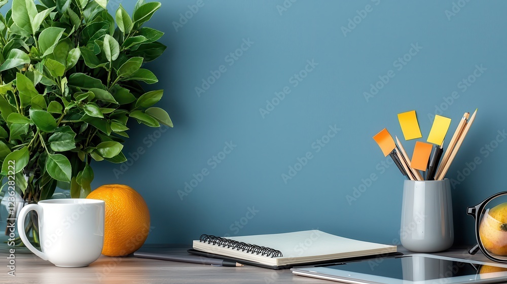 Aufkleber vibrant flat lay composition of various elearning tools and stationery items arranged neatly on a ti