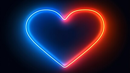 Neon glowing heart shape light blue and orange