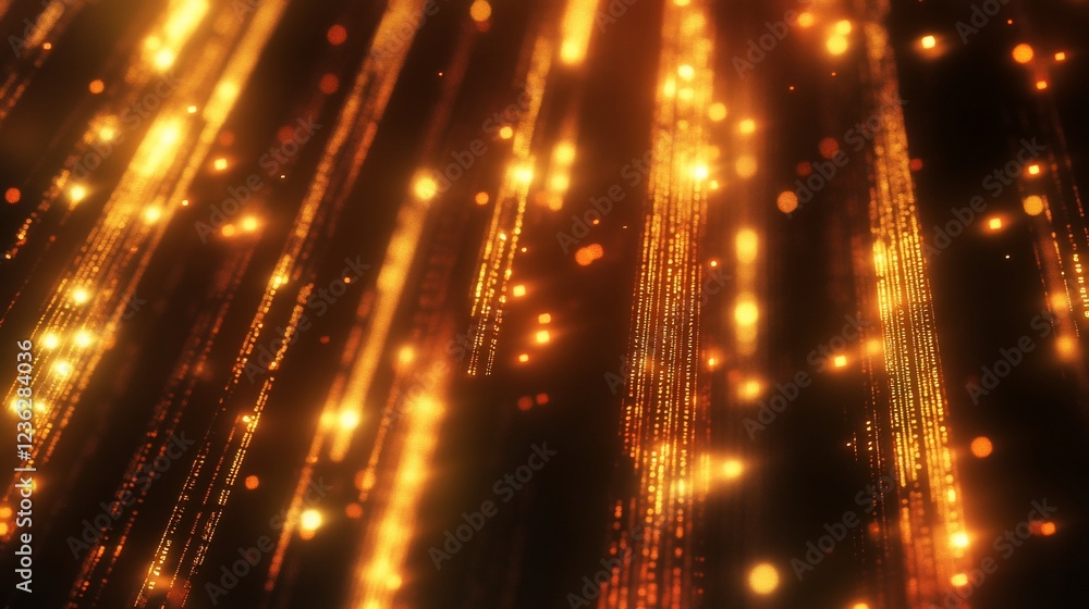 Poster abstract golden glowing streaks and dots background digital effect of light particle
