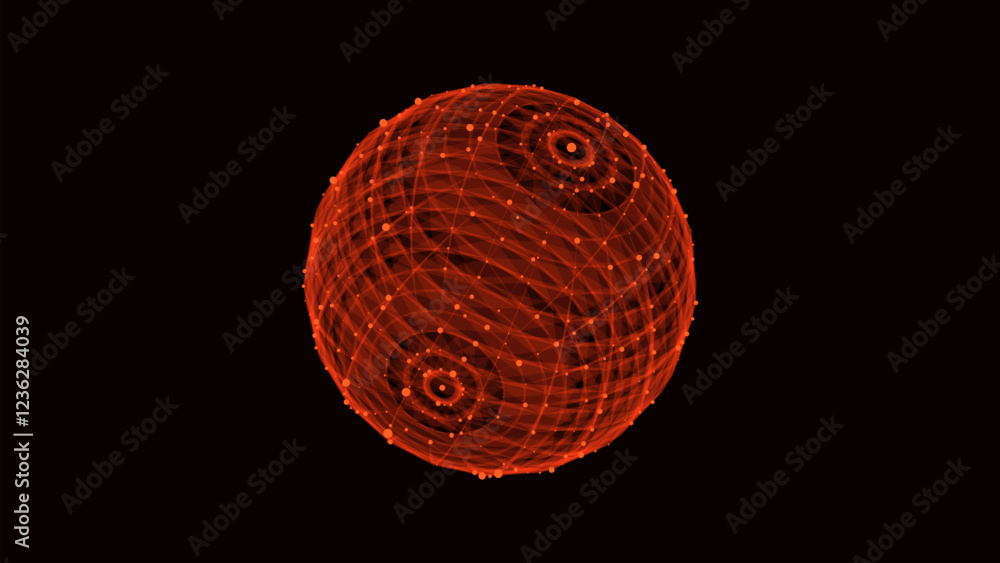 Poster vector sci-fi orange sphere with particles and lines. concept network connection. frame sphere. abst