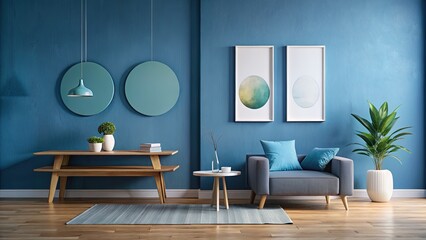 Two Paintings on Blue Wall for Minimalist Home Decor