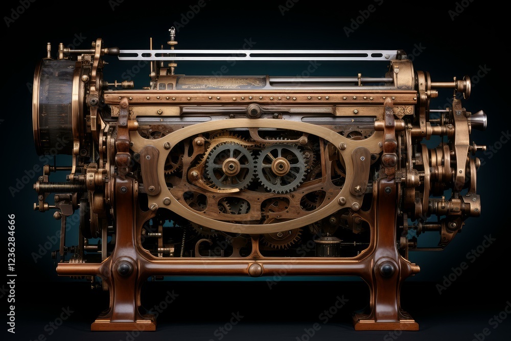 Poster intricate gear mechanism with interlocking gears rotating smoothly, showcasing the complexity and pr