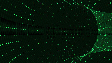 Abstract wireframe green tunnel. Vector wormhole. 3D portal. Futuristic fantasy funnel.